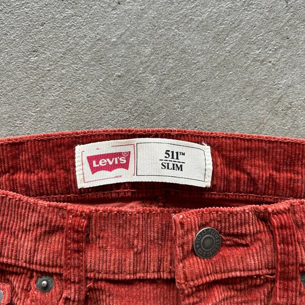 Vintage Levis 511 Corduroy Pants Size 16 Reg 28x28 Orange Slim Fit Straight Leg